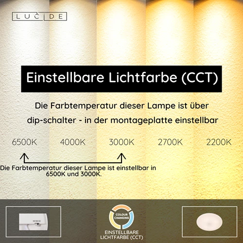 Lucide OLSON - Deckenleuchte Badezimmer - Ø 29 cm - LED - CCT - 1x24W 3000K/6500K - IP44 - Opal - USP